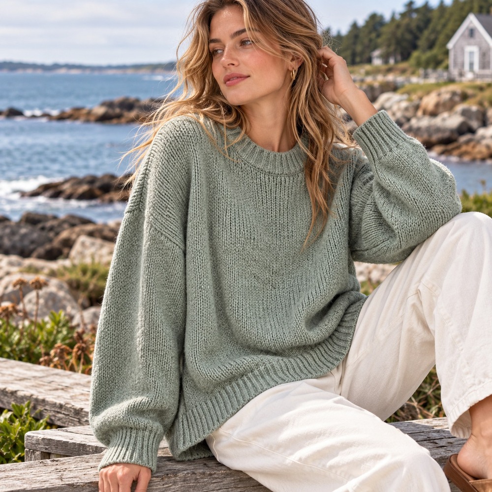 Abercrombie & Fitch Womens Oversized Chunky Knit Sweater Sz S Green Fisherman